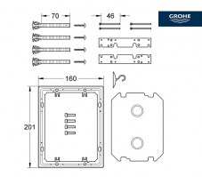 MEDIDAS KIT MONTAJE ESCUDO SKATE COSMO ESPEJO RAPID SL GROHE